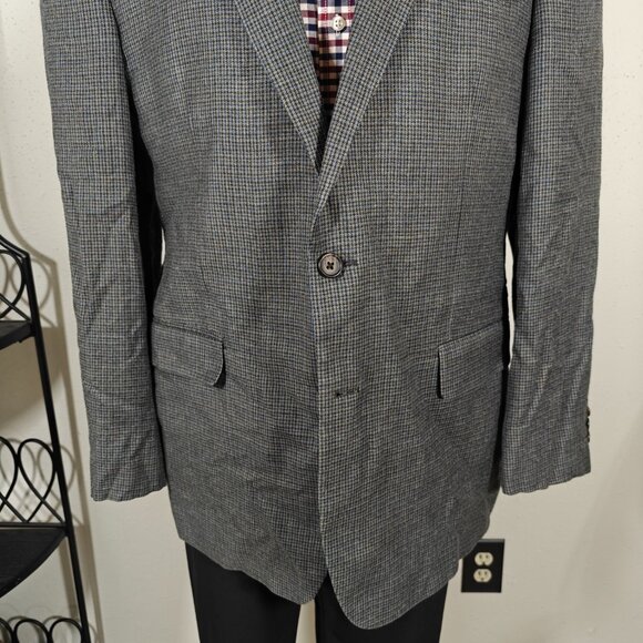 Ralph Lauren Mens Sport Coat Blazer Houndstooth Gray Silk Wool Cashmere Size 44L - Picture 8 of 15